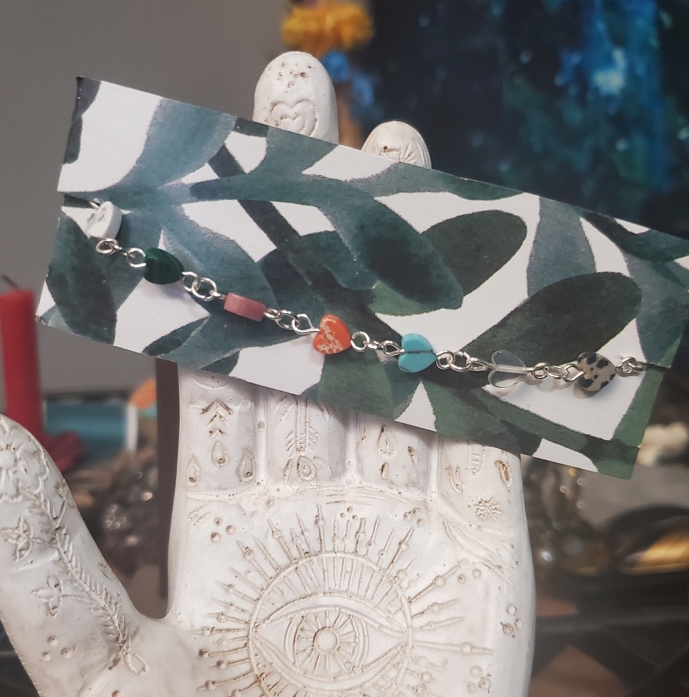 Handmade Silver Genuine Semi-Precious Stones Heart Bracelet